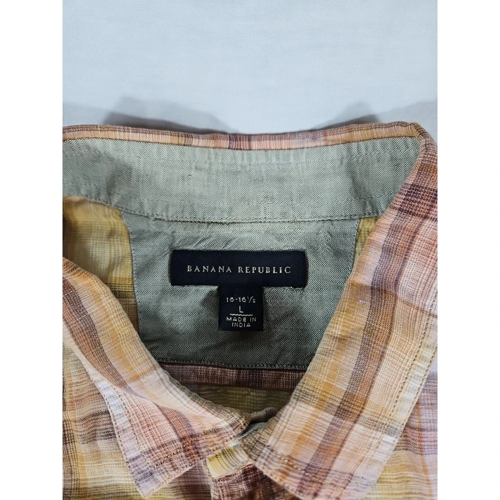 Banana Republic Long Sleeve Button Up Linen-Cotton Shirt Large 16-16.5‎ Plaid